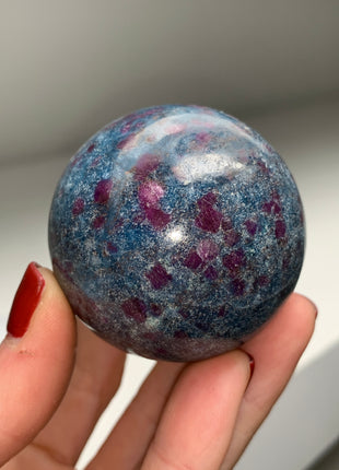 Ruby with Gorgeous Blue Kyanite, Green Fuchsite 52 mm Sphere