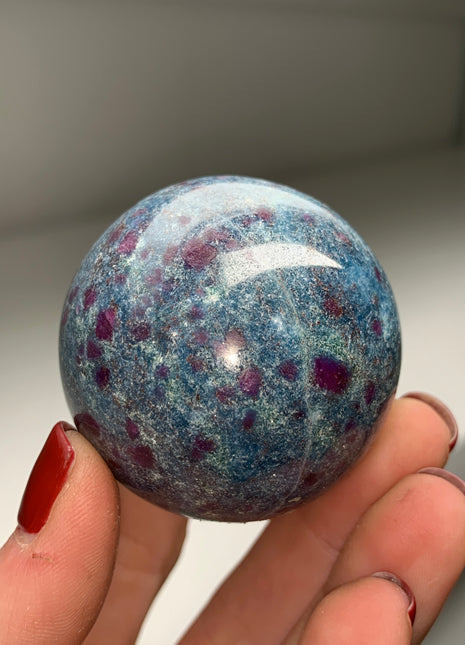Ruby with Gorgeous Blue Kyanite, Green Fuchsite 52 mm Sphere
