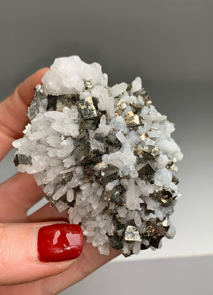 Snowball Calcite ❄️ with Pyrite and Quartz ! From Trepca Mine, Kosovo KOS006
