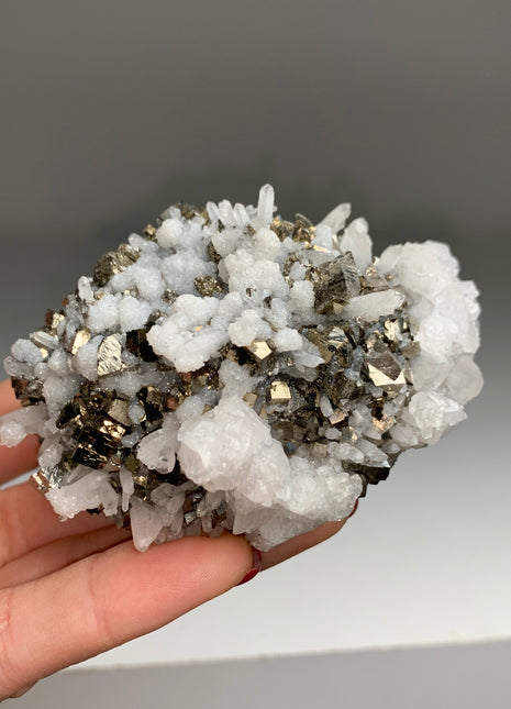 Snowball Calcite ❄️ with Pyrite and Quartz ! From Trepca Mine, Kosovo KOS006