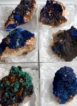 Sparkling Blue Azurite with Green Malachite - 6 Piece Lot !