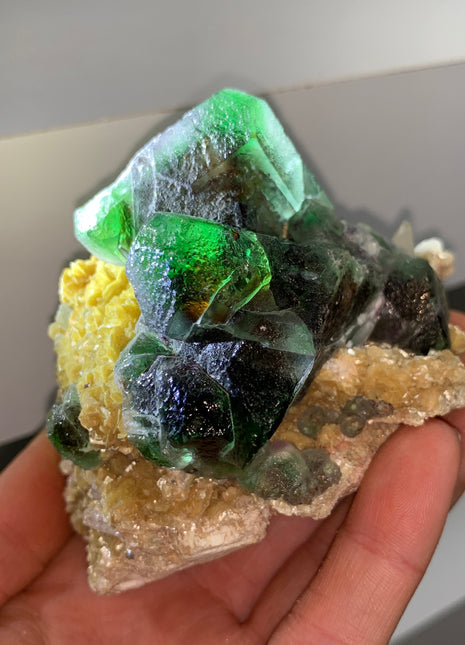 Vivid Green Fluorite with Yellow Mica - Erongo Mountains, Namibia