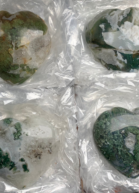 Very High Grade Moss Agate with Quartz Hearts - 4 Pieces !