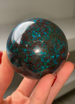 Bright Blue Chrysocolla with Red Cuprite and Green Malachite 62 mm Sphere