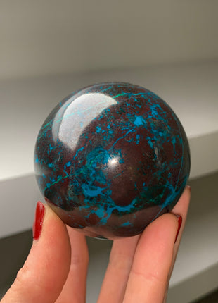 Bright Blue Chrysocolla with Red Cuprite and Green Malachite 64 mm Sphere