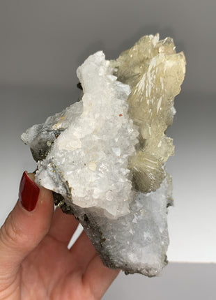 Yellow Barite Flowers with Quartz, Pyrite