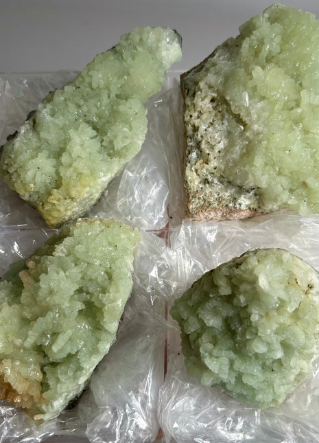 4 Pieces ! Druzy Apple Green Prehnite Lot - big size