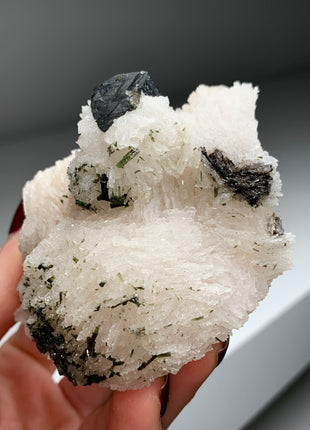 New Arrival ! Black and Green Tourmaline with Snow Albite Flower