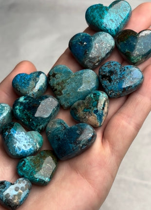 High Grade Blue Shattuckite Hearts - 13 Piece Lot !