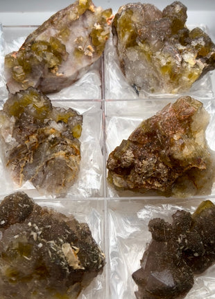 6 Pieces ! Yellow Fluorite with Quartz, Barite lot