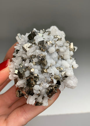 Snowball Calcite ❄️ with Pyrite and Quartz ! From Trepca Mine, Kosovo KOS006