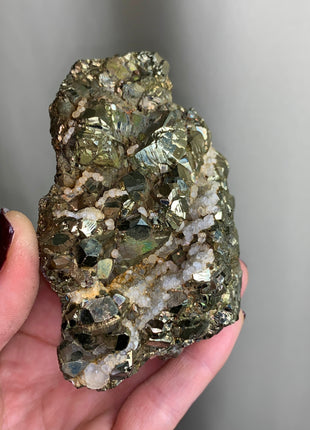 Iridescent Pyrite with Calcite- From Trepca Mine, Kosovo