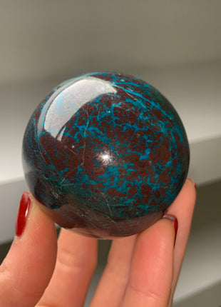 Bright Blue Chrysocolla with Red Cuprite and Green Malachite 58 mm Sphere
