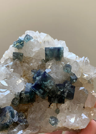 Blue Green Color Change Fluorite with Quartz - From Diana Maria mine, England