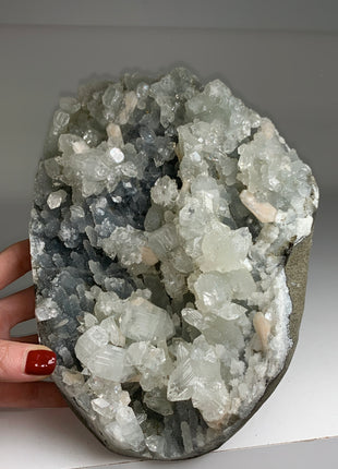 Wow !! Apophyllite, Pink Stilbite with Blue Chalcedony Stalactites # PM0225