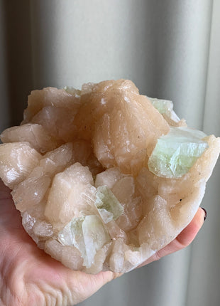 Green Apophyllite with Pink Stilbite Flower