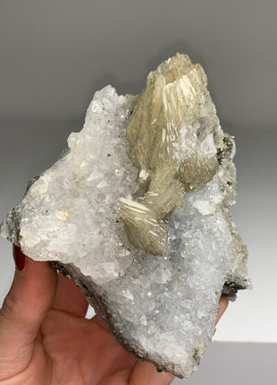 Yellow Barite Flowers with Quartz, Pyrite
