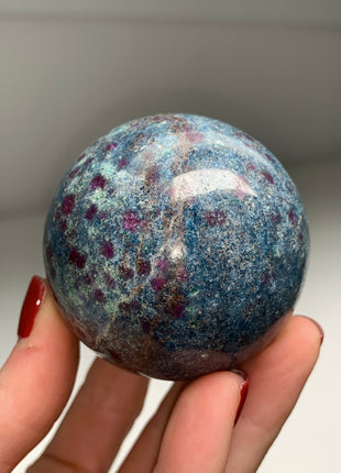 Ruby with Gorgeous Blue Kyanite, Green Fuchsite 57 mm Sphere