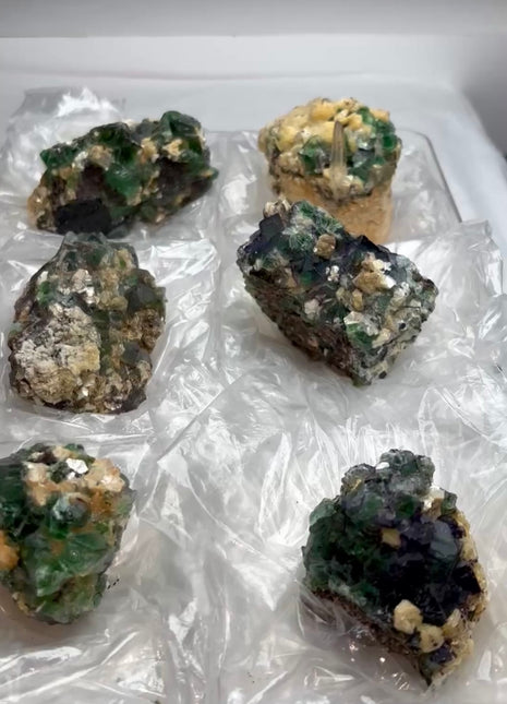 6 Pieces ! Green Fluorite with Yellow Mica lot from Namibia