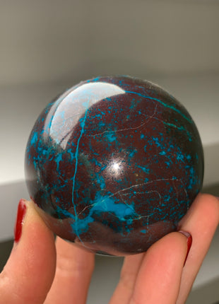 Bright Blue Chrysocolla with Red Cuprite and Green Malachite 64 mm Sphere