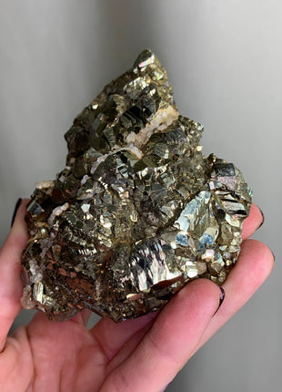 Iridescent Pyrite with Calcite- From Trepca Mine, Kosovo