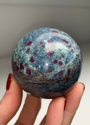 Ruby with Gorgeous Blue Kyanite, Green Fuchsite 57 mm Sphere