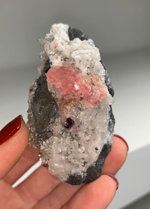 Pink Rhodocrosite with Fluorite, Quartz 🌸