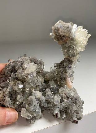 Wow ! Blue Chalcedony Stalactite with Gemmy Apophyllite and Pink Stilbite