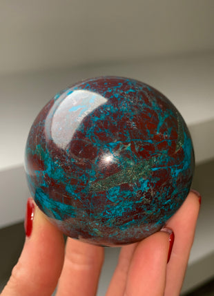 Bright Blue Chrysocolla with Red Cuprite and Green Malachite 61 mm Sphere