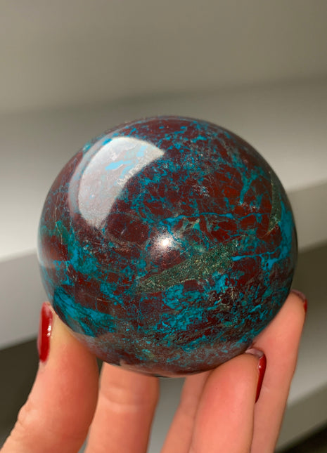 Bright Blue Chrysocolla with Red Cuprite and Green Malachite 61 mm Sphere