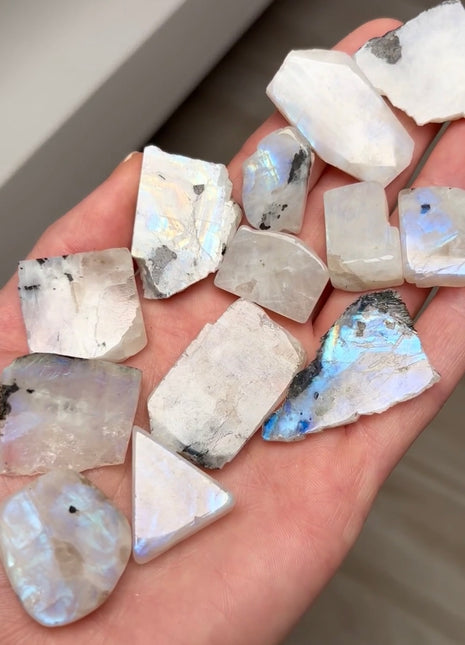 High Grade Rainbow Moonstone Lot - 13 Pieces
