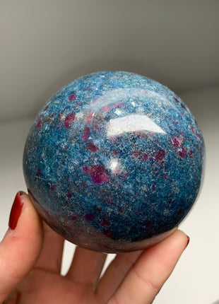 Ruby with Gorgeous Blue Kyanite, Green Fuchsite 73 mm Sphere