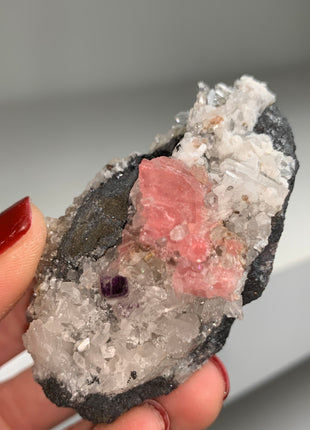 Pink Rhodocrosite with Fluorite, Quartz 🌸