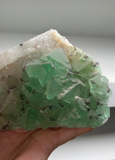 Icy Green Octahedral Fluorite with Quartz
