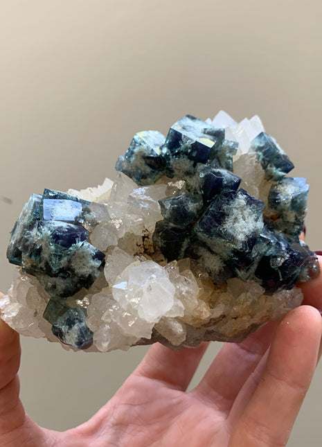 Blue Green Color Change Fluorite with Quartz - From Diana Maria mine, England