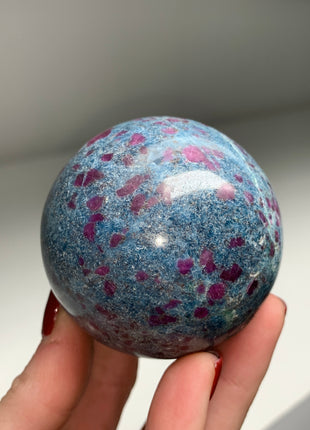 Ruby with Gorgeous Blue Kyanite, Green Fuchsite 60 mm Sphere