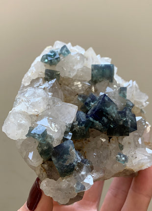 Blue Green Color Change Fluorite with Quartz - From Diana Maria mine, England