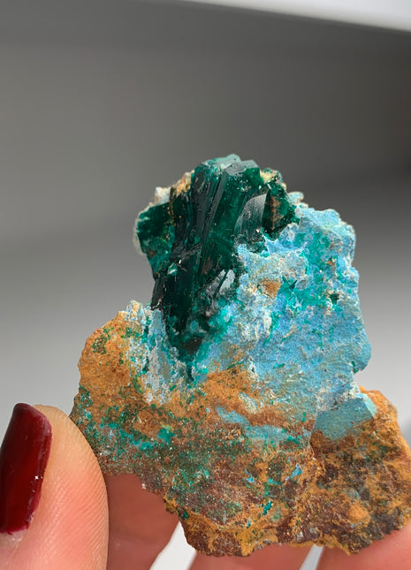 Green Dioptase with Blue Shattuckite