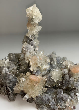 Wow ! Blue Chalcedony Stalactite with Gemmy Apophyllite and Pink Stilbite