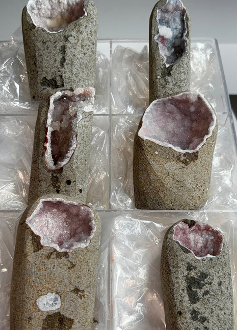 6 Piece Lot !  Druzy Pink Chalcedony Geodes