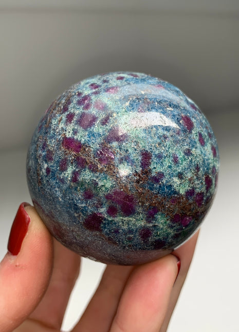 Ruby with Gorgeous Blue Kyanite, Green Fuchsite 57 mm Sphere