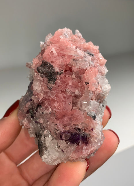 Pink Rhodocrosite with Purple Fluorite, Quartz 🌸