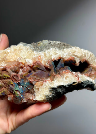 Iridescent Calcite with Chalcopyrite Geode from Moldova