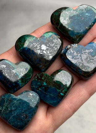 High Grade Blue Shattuckite Hearts - 6 Piece Lot !