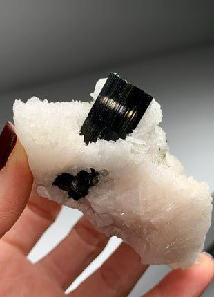 New Arrival ! Black and Green Tourmaline with Snow Albite Flower
