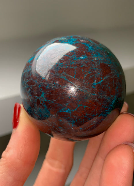 Bright Blue Chrysocolla with Red Cuprite and Green Malachite 56 mm Sphere