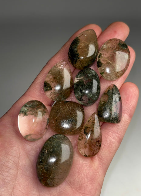 Rare π Rutile Green Chlorite Quartz Lot - From Himachal Pradesh, 9 pieces !