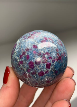 Ruby with Gorgeous Blue Kyanite, Green Fuchsite 47 mm Sphere