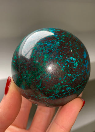 Bright Blue Chrysocolla with Red Cuprite and Green Malachite 63 mm Sphere