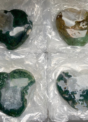 Very High Grade Moss Agate with Quartz Hearts - 4 Pieces !